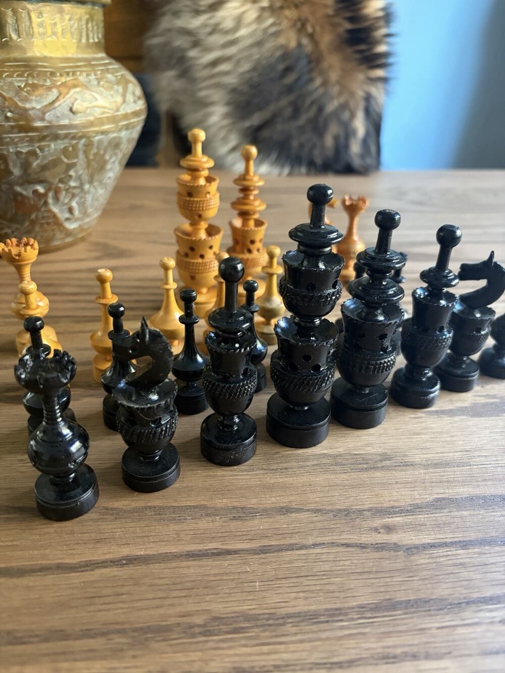 Vintage Handmade Pulpit Mexican Wood Chess Set Intricate Carved Wood INCOMPLETE